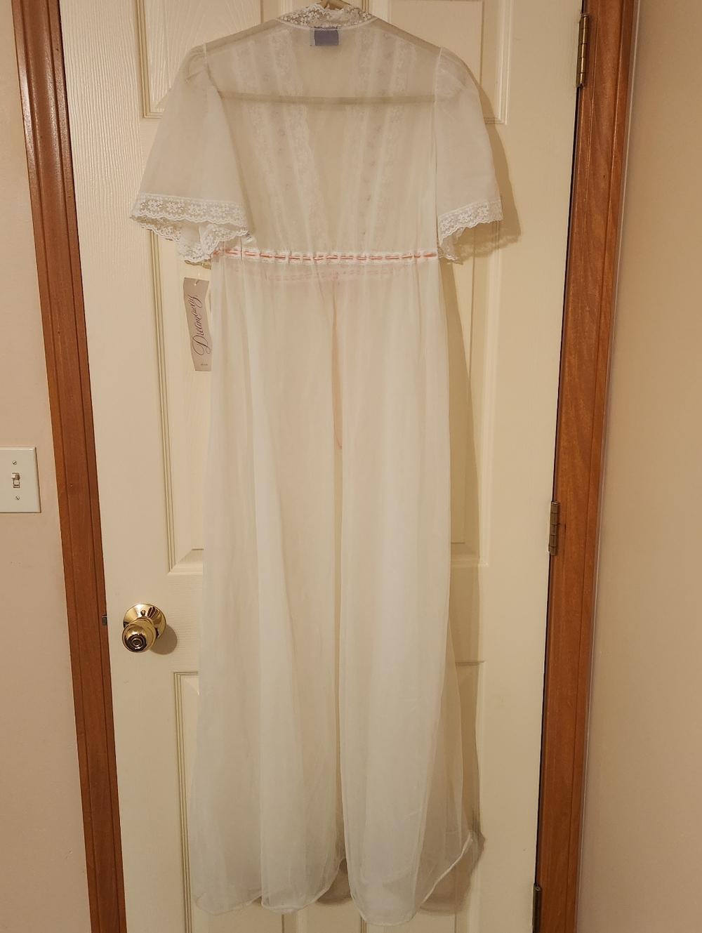 NWT Vintage Dreamaway Size M Sheer Lacy Open Front Pink Drawstring Robe Lingerie - Picture 5 of 8